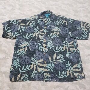Paradise Blue Shirt Mens 2XL Blue Silk Short Sleeve Button-Up Hawaiian Beach